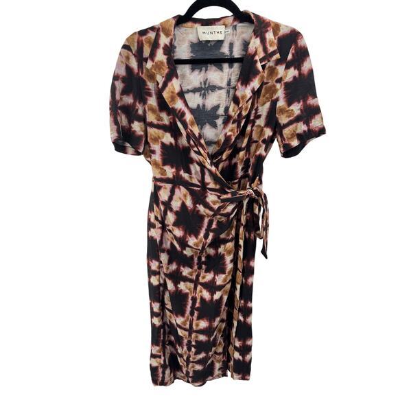 Munthe Wrap Dress Apusta V-neckline Short Sleeve Wrap Midi Dress Size 36 Tye Dye - Picture 4 of 8
